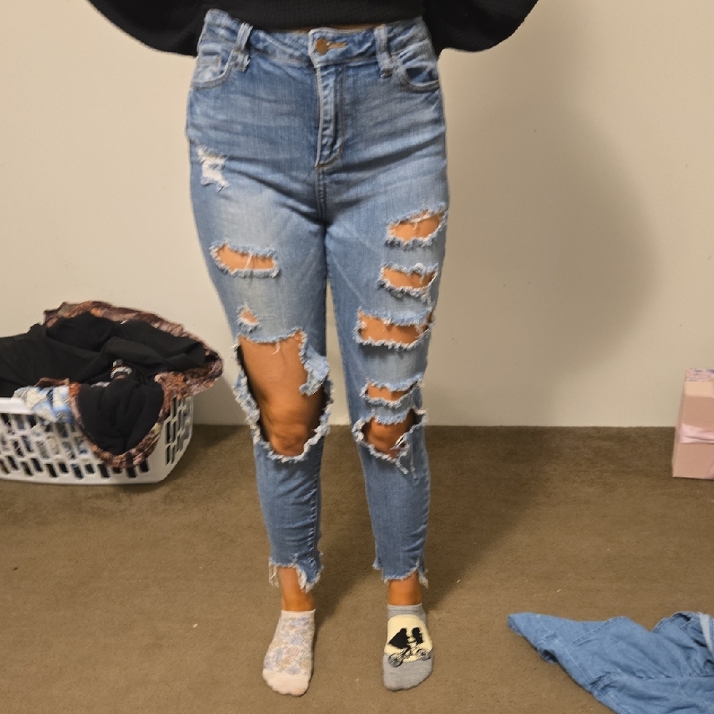 Cello High Rise Distressed Blue Jeans